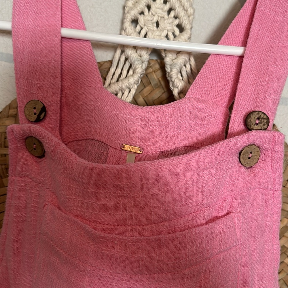 Free People Pink Wide-Leg Linen Blend Overalls Jumpsuit - Picture 5 of 6